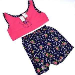 Vintage 60s 70s Girls 2T Toddler 2 Piece Short Set JCPENNEY NOS Floral Puppy MCM